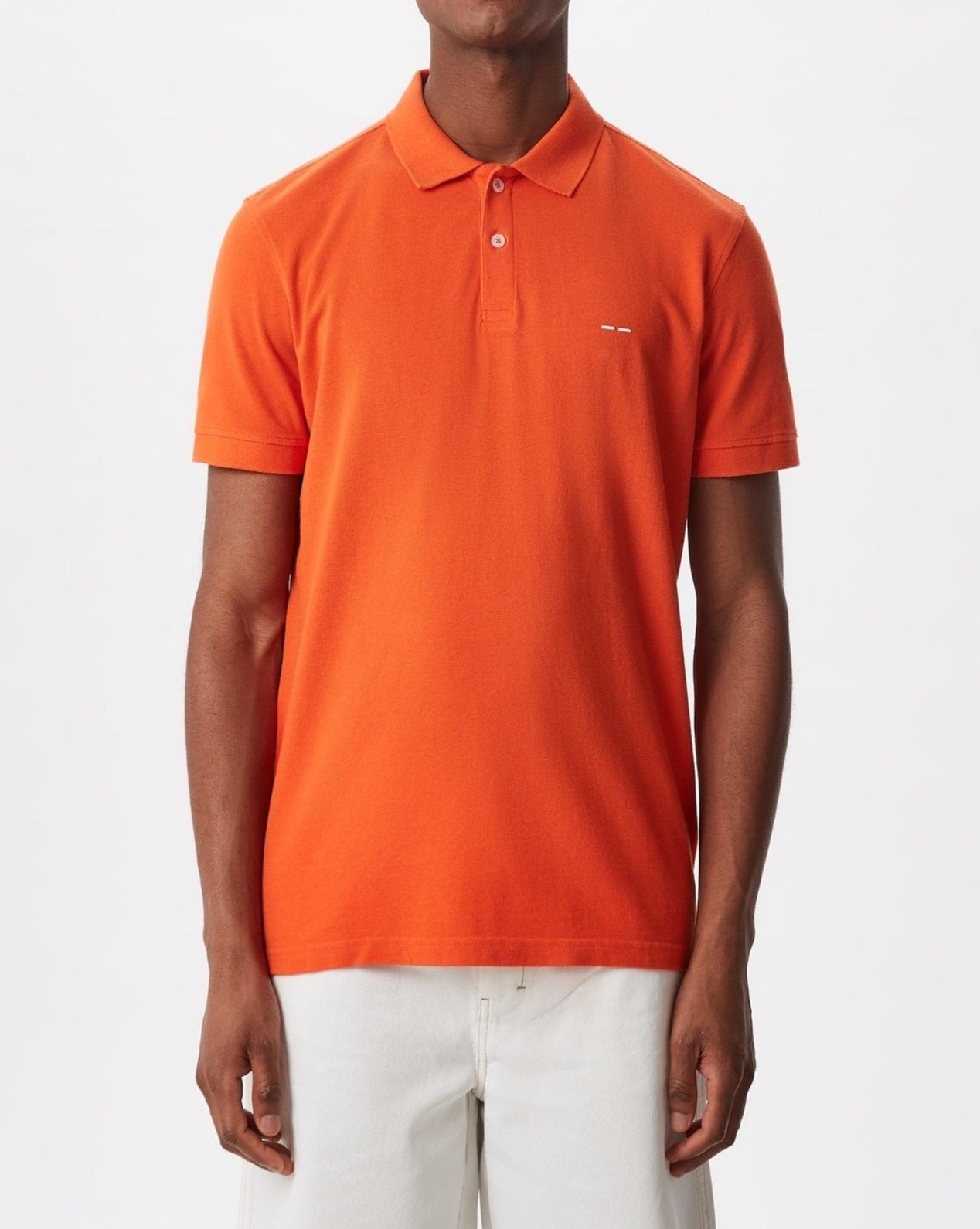 Men Polo | Orange Cotton Pique Washed Polo Shirt by Spanish designer Adolfo Dominguez