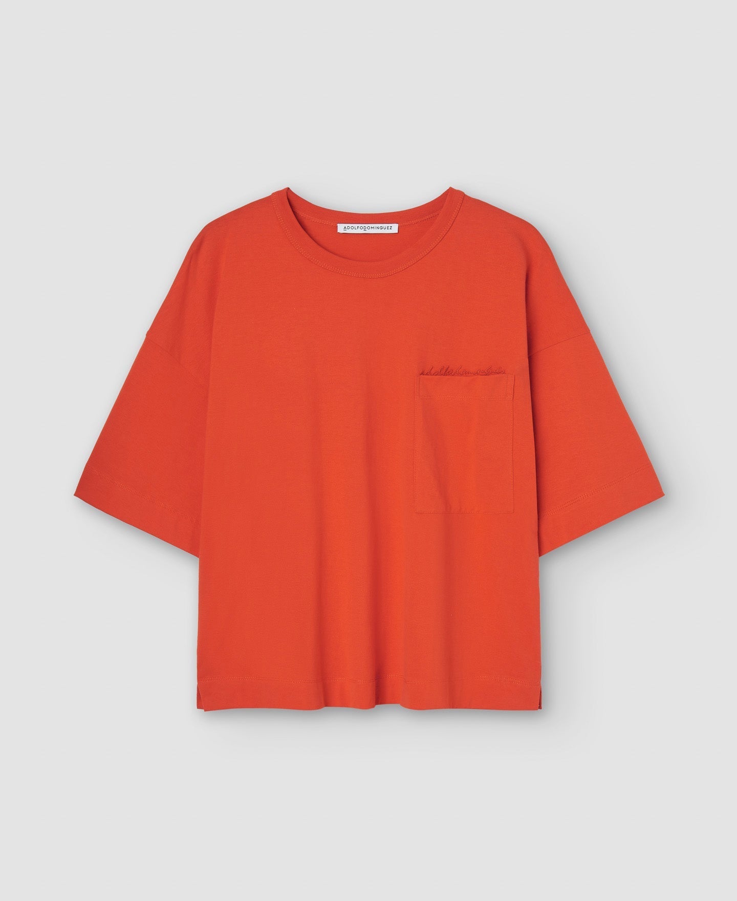 Women T-Shirt (Short Sleeve) | Orange Straight Line Organic Cotton T-Shirt by Spanish designer Adolfo Dominguez