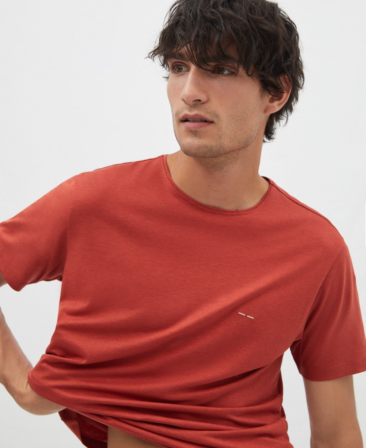 Men T-Shirt (Short Sleeve) | Orange T-Shirt In Lyocell And Cotton by Spanish designer Adolfo Dominguez