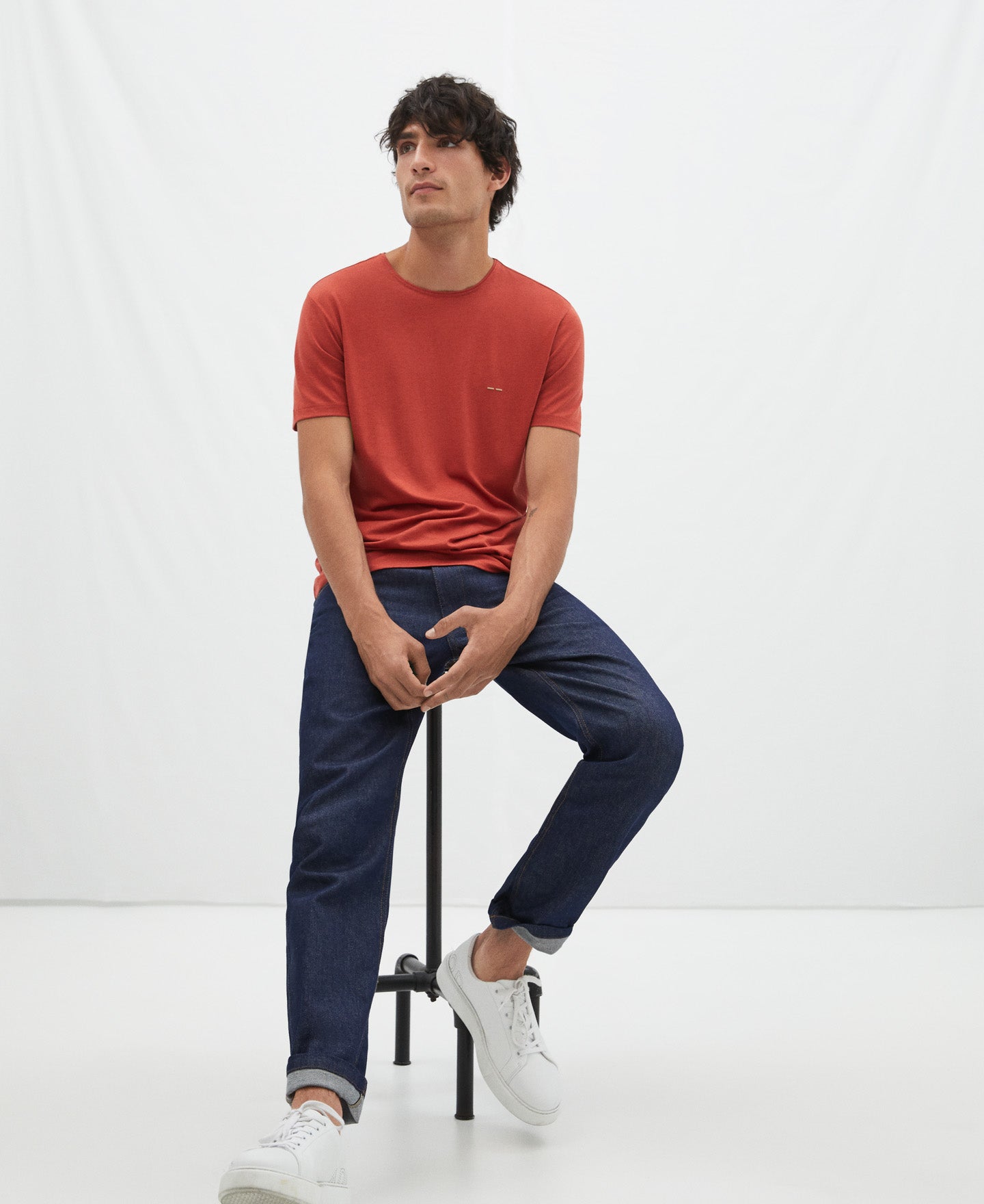 Men T-Shirt (Short Sleeve) | Orange T-Shirt In Lyocell And Cotton by Spanish designer Adolfo Dominguez