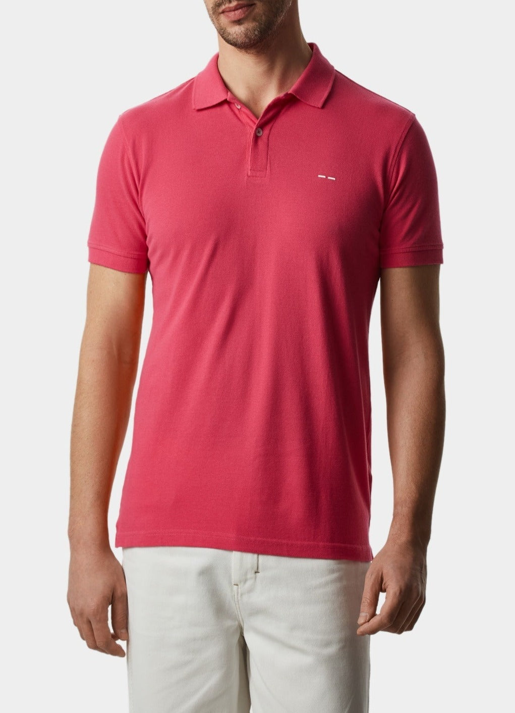 Men Polo | Pink Cotton Pique Washed Polo Shirt by Spanish designer Adolfo Dominguez