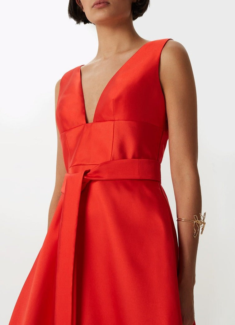 Women Cocktail Dress | Red Cocktail Long Dress With Volume by Spanish designer Adolfo Dominguez