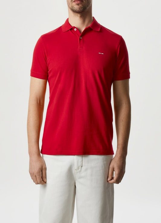 Men Polo | Red Cotton Pique Washed Polo Shirt by Spanish designer Adolfo Dominguez