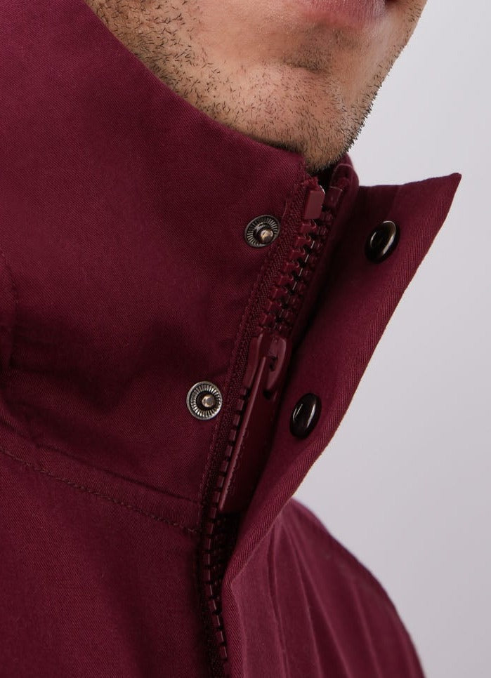 Men Short Jacket | Red Hooded Pullover With Maxi Pocket by Spanish designer Adolfo Dominguez