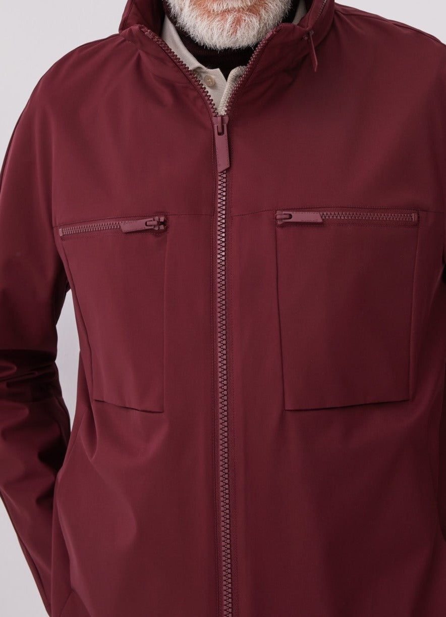 Men Short Jacket | Red Technical Jacket With Zipper Closures by Spanish designer Adolfo Dominguez