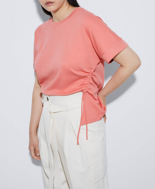 Women T-Shirt (Short Sleeve) | Salmon T-Shirt With Cotton Waistbands by Spanish designer Adolfo Dominguez