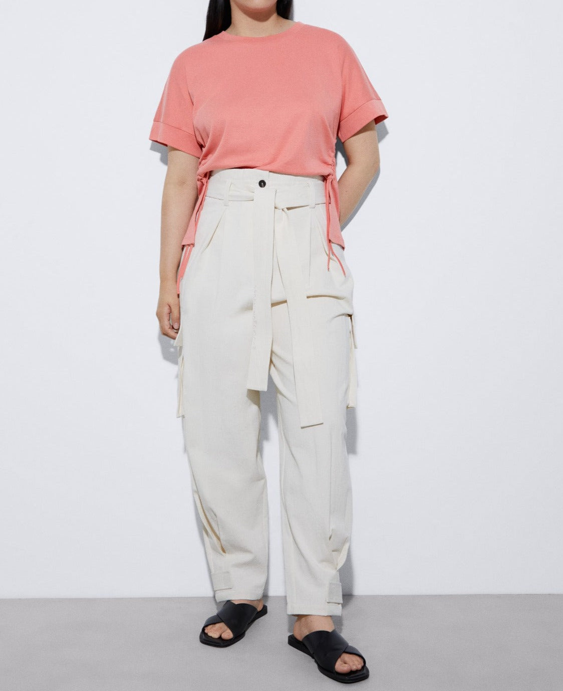 Women T-Shirt (Short Sleeve) | Salmon T-Shirt With Cotton Waistbands by Spanish designer Adolfo Dominguez