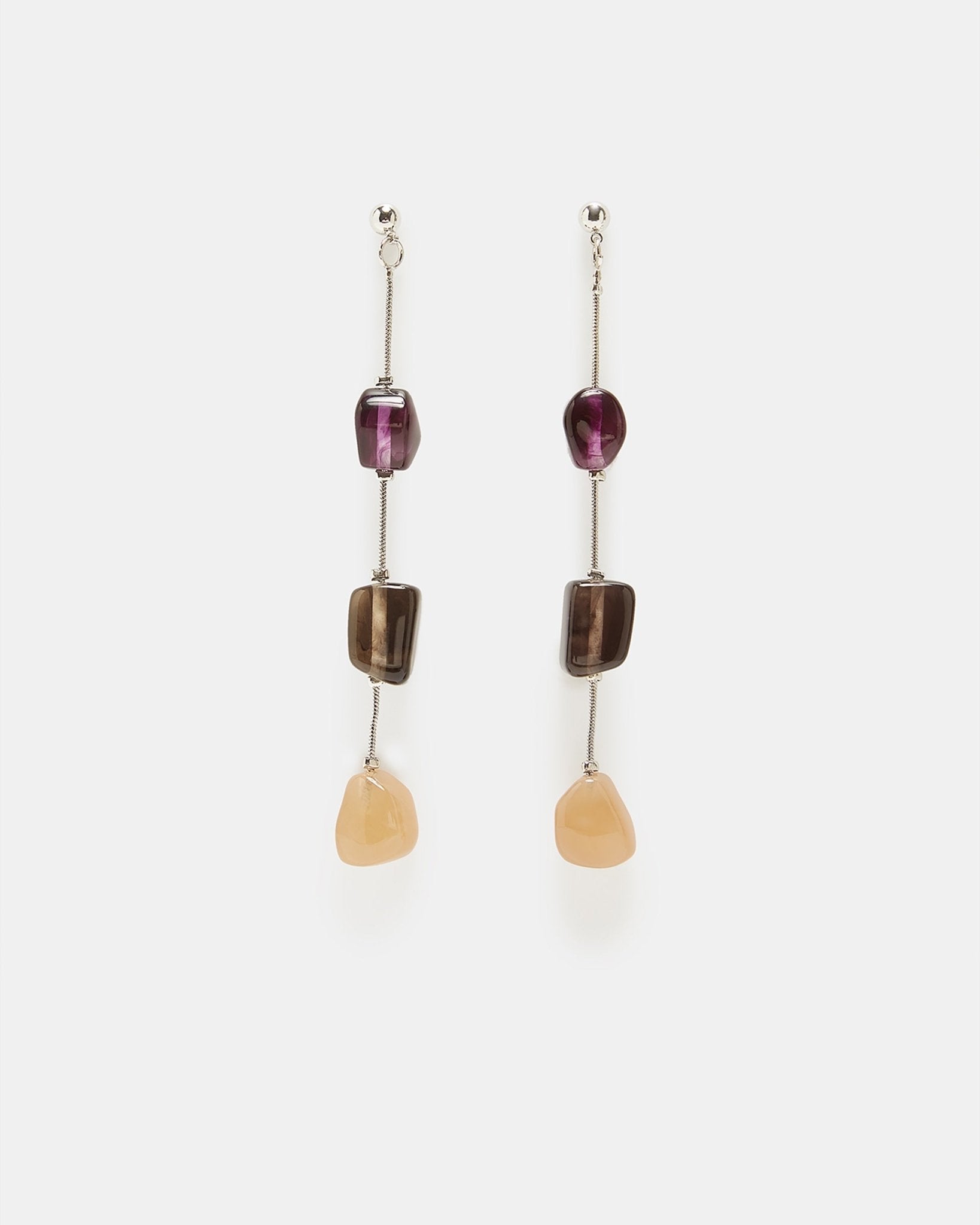 Women Earrings | Silver Color Long Earrings With Resin Pendants by Spanish designer Adolfo Dominguez