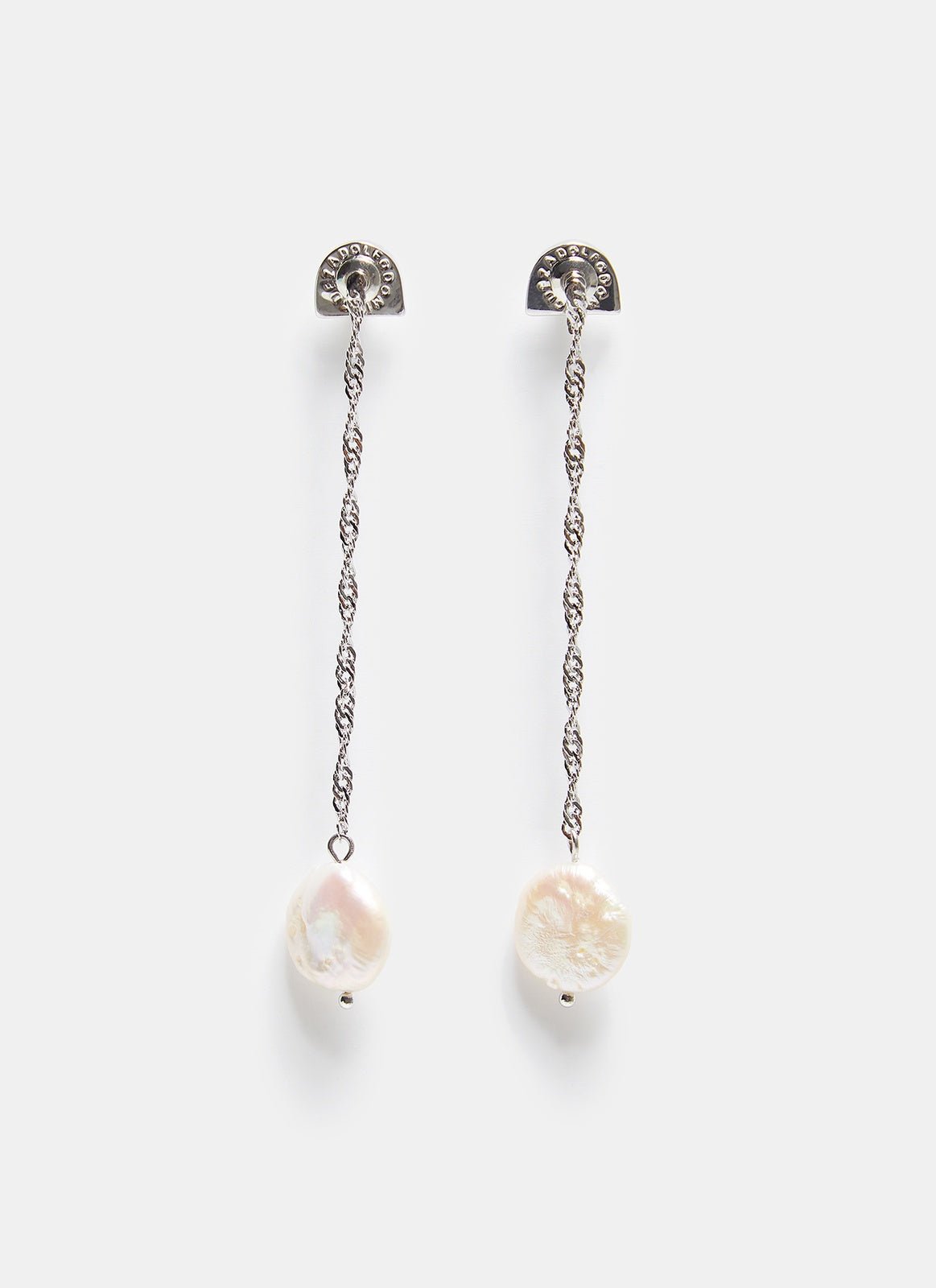 Women Earrings | Silver Long Earrings With Natural Mounted Pearl by Spanish designer Adolfo Dominguez