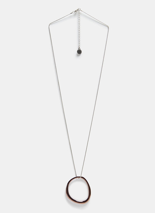 Women Necklace | Silver/Gold Long Necklace With Circular Pendant by Spanish designer Adolfo Dominguez