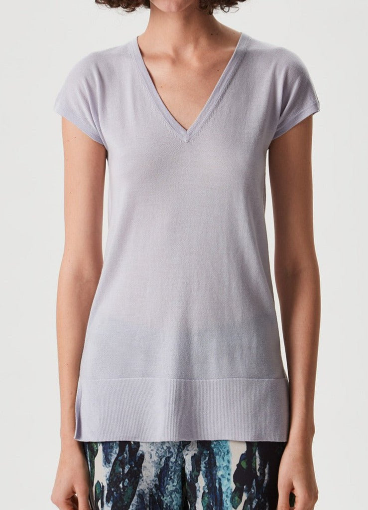 Women Jersey | Stone Merino Top With V-Neckline by Spanish designer Adolfo Dominguez