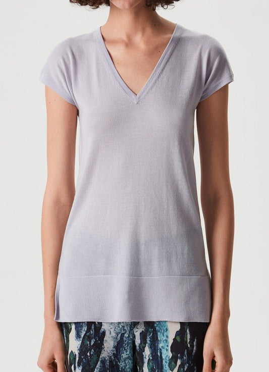 Women Jersey | Stone Merino Top With V-Neckline by Spanish designer Adolfo Dominguez