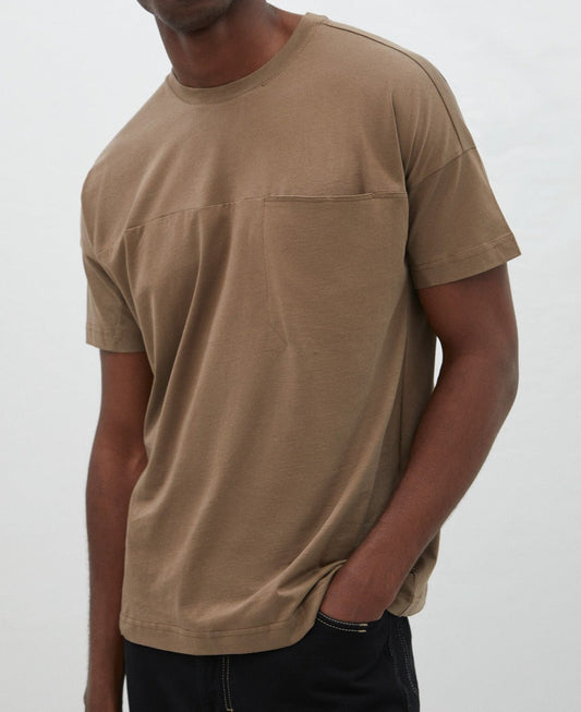 Men T-Shirt (Short Sleeve) | Taupe Organic Cotton Pocket T-Shirt by Spanish designer Adolfo Dominguez