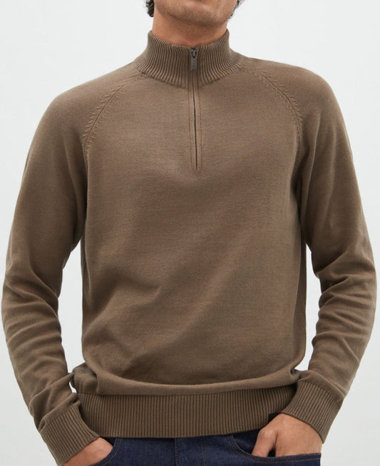 Men Jersey | Taupe Perkins Neck Sweater by Spanish designer Adolfo Dominguez