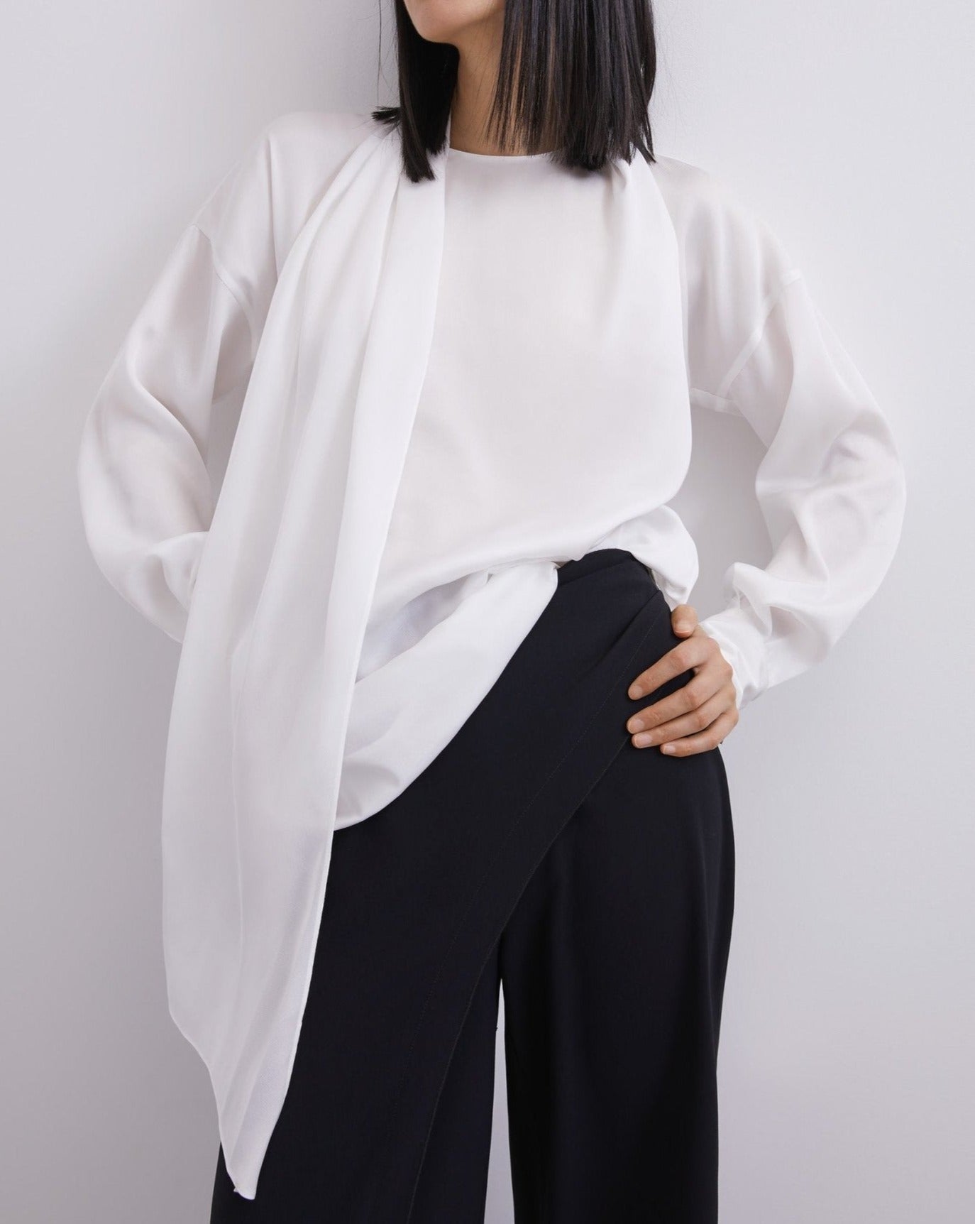 Women Shirt | White Blouse With Multi-Position Scarf by Spanish designer Adolfo Dominguez