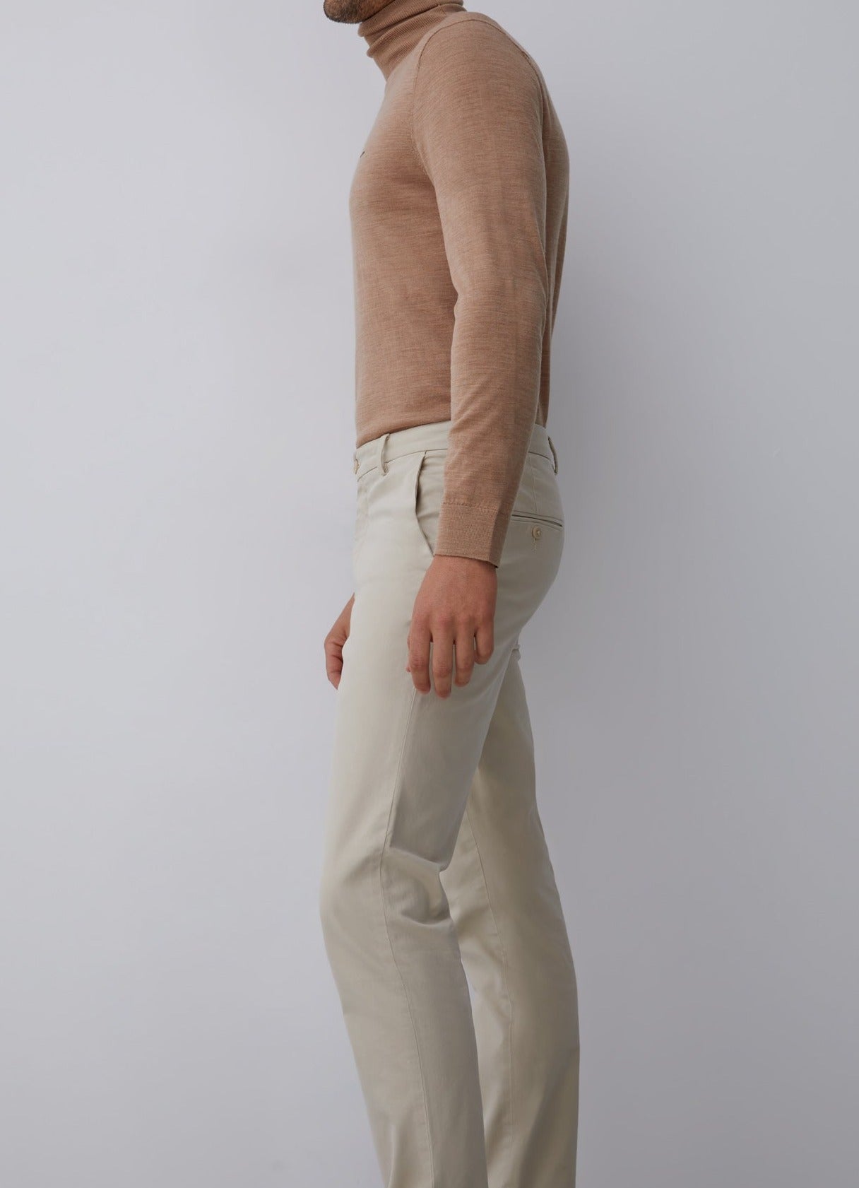 Men Trousers | White Elastic Cotton Chino Trousers by Spanish designer Adolfo Dominguez