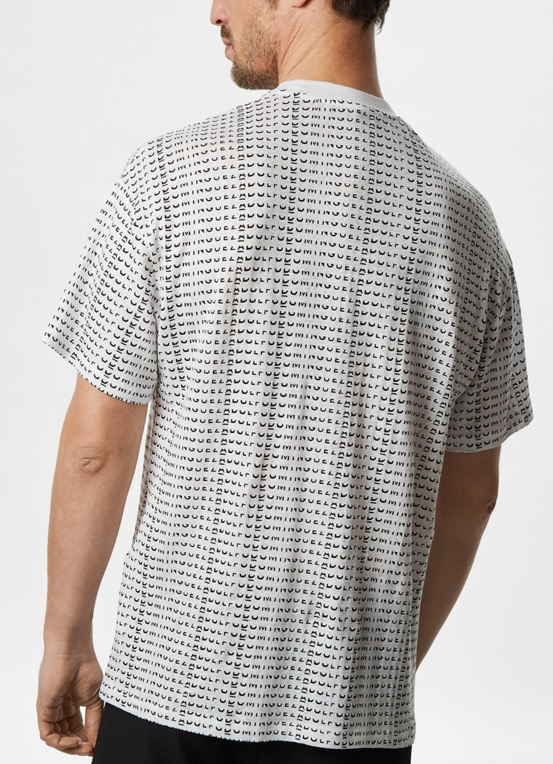 Men T-Shirt (Short Sleeve) | White Elastic Linen T-Shirt With Print by Spanish designer Adolfo Dominguez