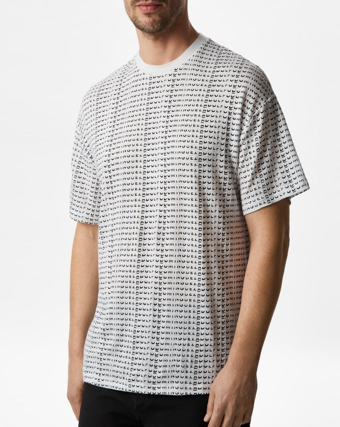 Men T-Shirt (Short Sleeve) | White Elastic Linen T-Shirt With Print by Spanish designer Adolfo Dominguez