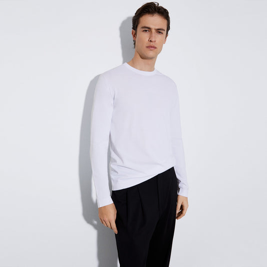 Men Jersey | White Viscose & Recycled Nylon Knitted Sweater by Spanish designer Adolfo Dominguez