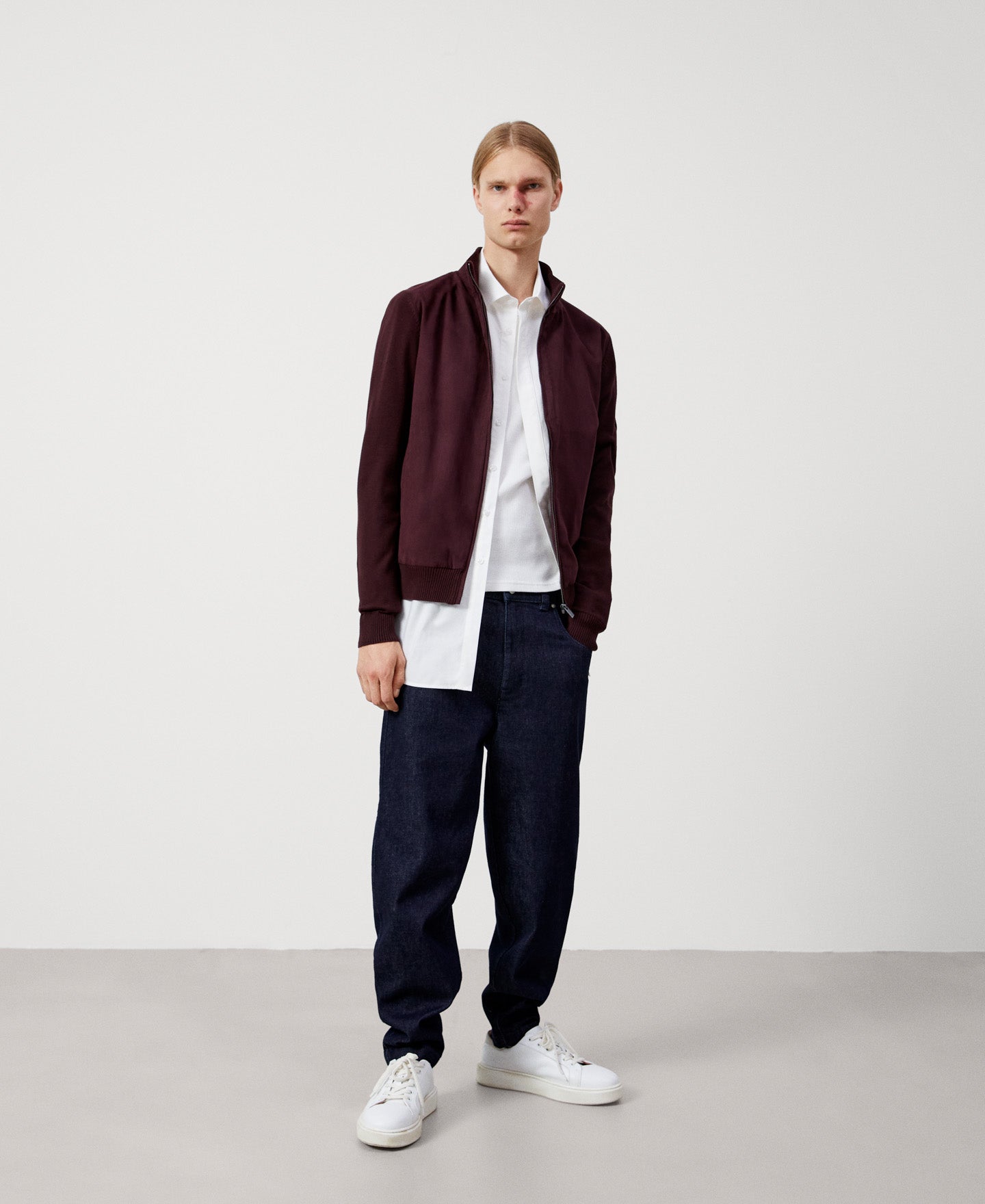 Men Knit Jacket | Wine Cotton Jacket by Spanish designer Adolfo Dominguez