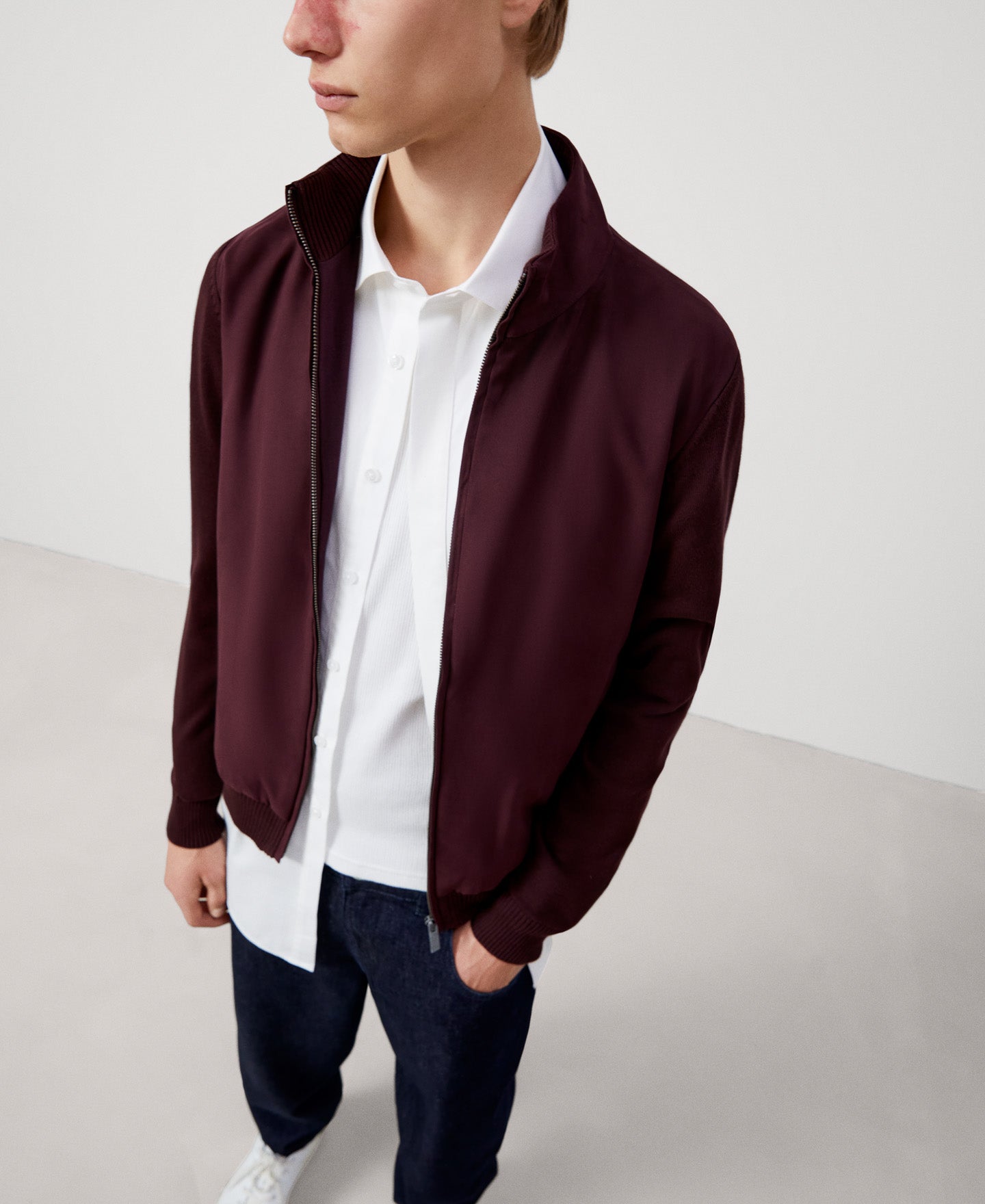 Men Knit Jacket | Wine Cotton Jacket by Spanish designer Adolfo Dominguez