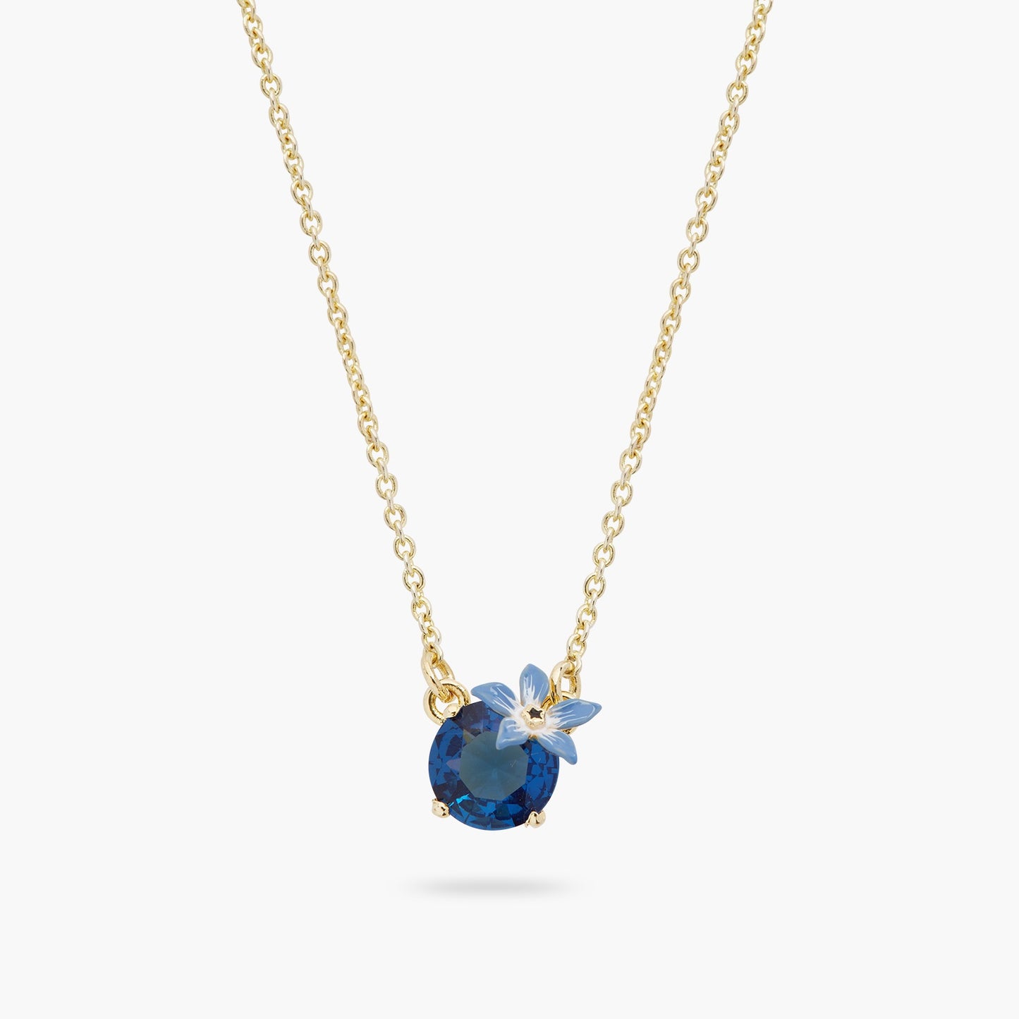 Blue Flower And Round Faceted Glass Pendant Necklace | ASPO3061