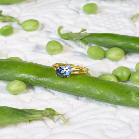 Blue Flower And Round Faceted Crystal Adjustable Ring | ASPO6041