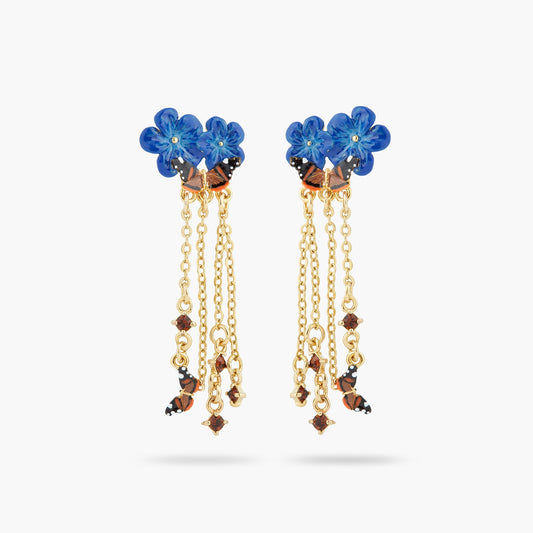 Blue Flax Flowers And Butterfly Dangling Earrings | ASTM1041