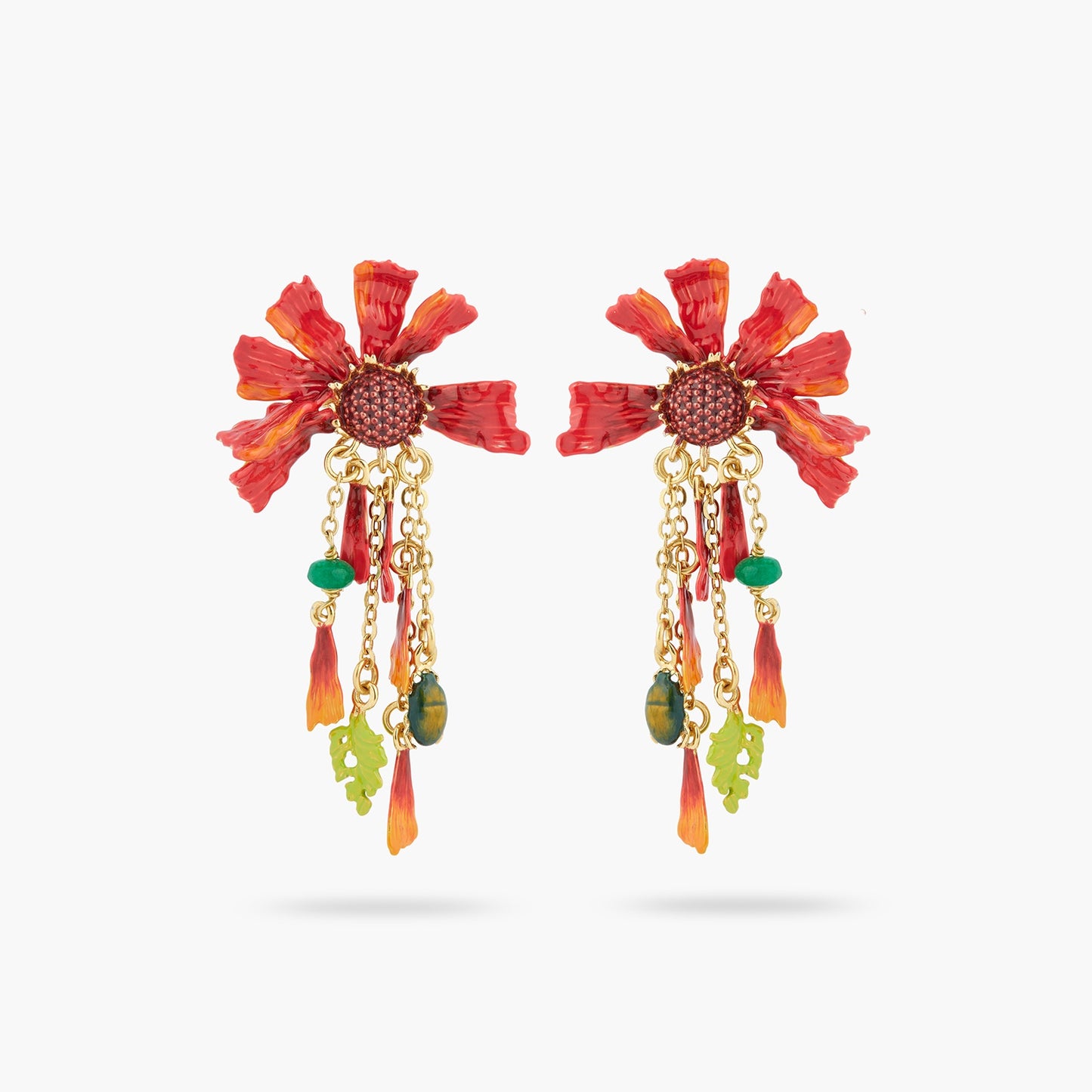 Ephemeral Flower And Scarab Beetle Dangling Earrings | ASTM1141
