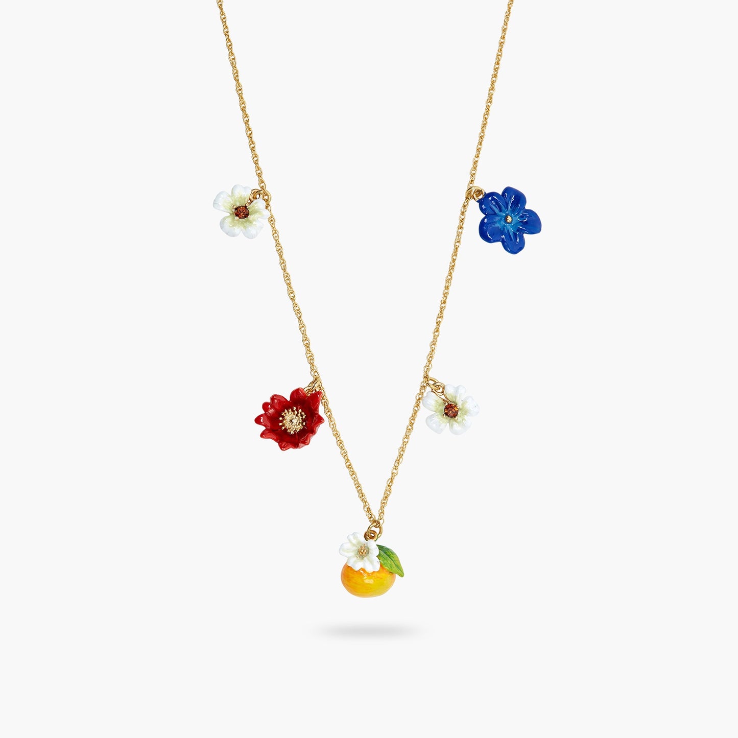 Blue, White And Red Flowers, Clementine And Butterfly Charm Necklace | ASTM3041