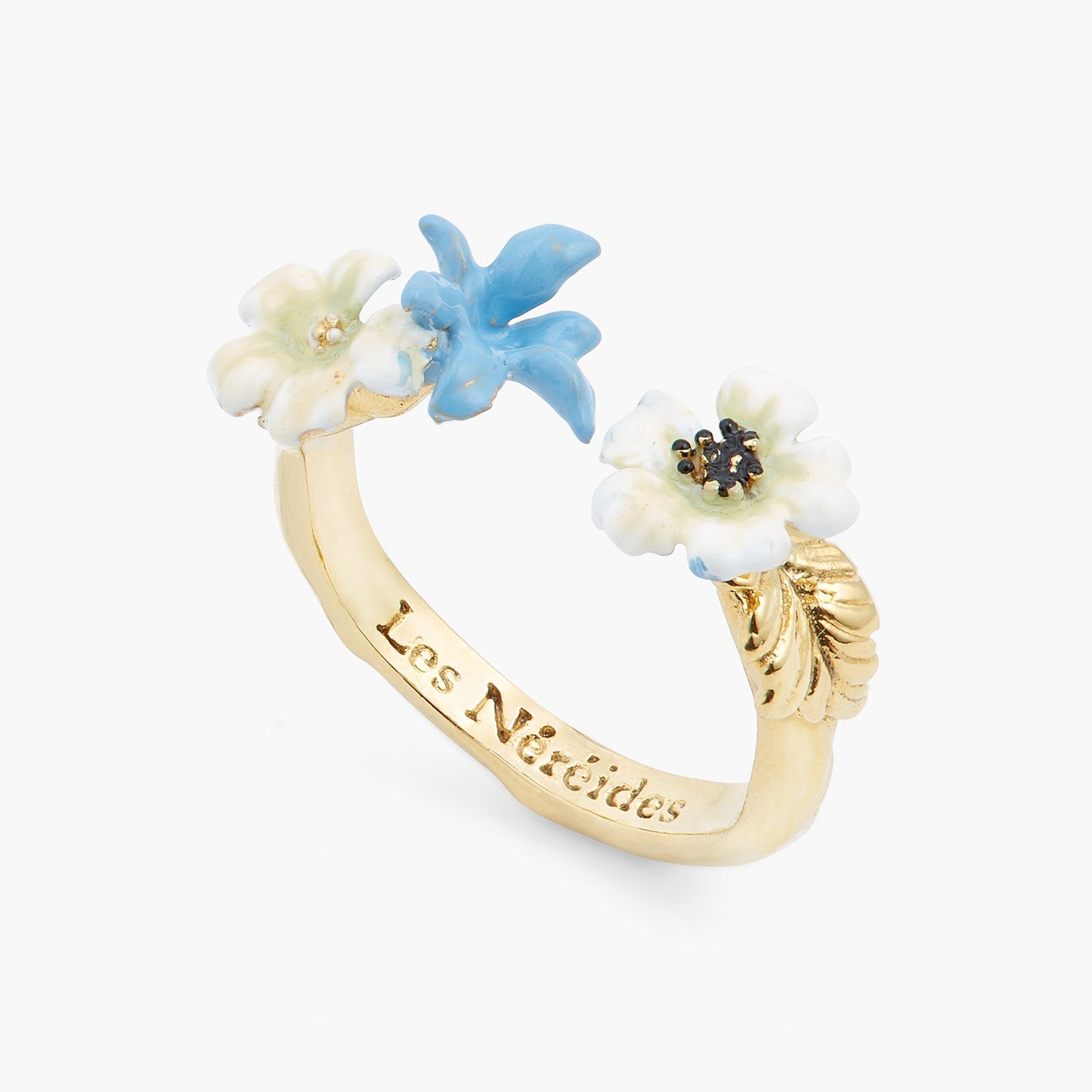 White Flowers And Blue Flower Adjustable Ring | ASTM6041