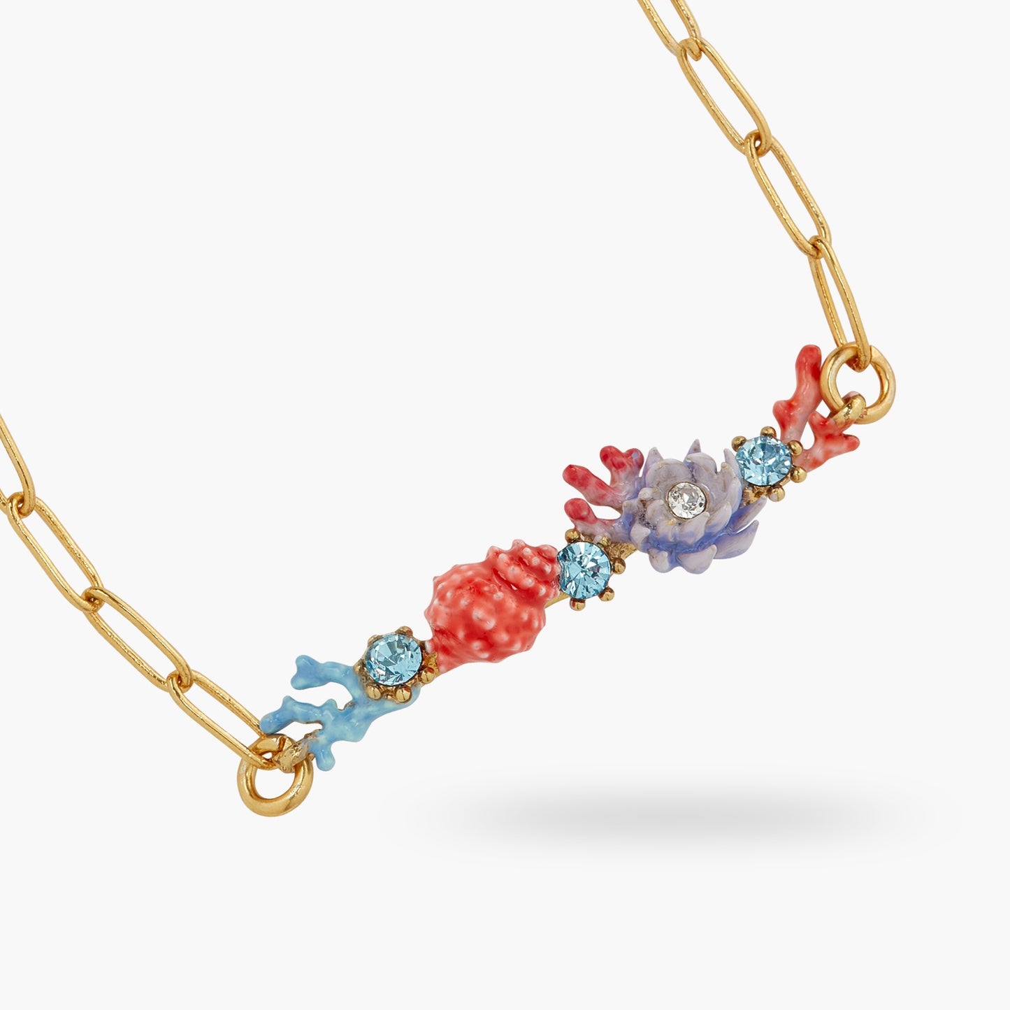 Seashell, Enamelled Coral And Cut Crystal Stone Fine Bracelet | ATPR2011