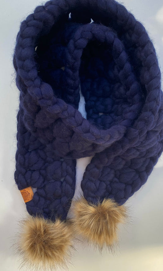 Woollen Earth Pom Pom Scarf